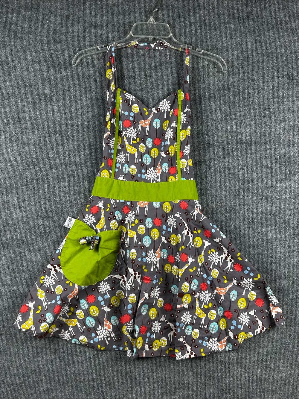 Boojiboo Retro Safari Giraffe Full Halter Apron Green Pocket Pinup Novelty OS